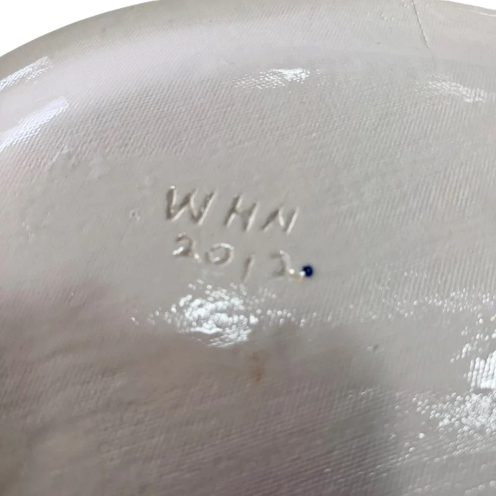 WHN Studio Pottery Hummingbird Floral Oval Serving Platter 13 Inch White 2012